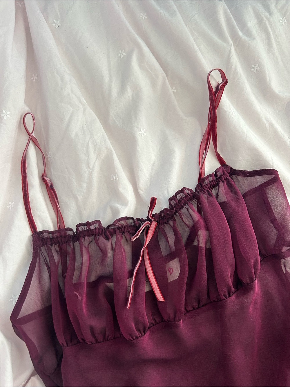 Vintage Victoria Secret Sheer Delicate Iridescent Burgundy Slip Dress - Picture 2 of 5
